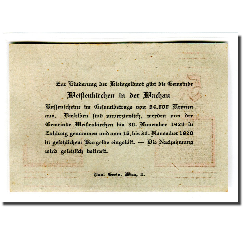 Billete, Austria, Weissenkirchen in der Wachau N.Ö. Marktgemeinde, 50 Heller
