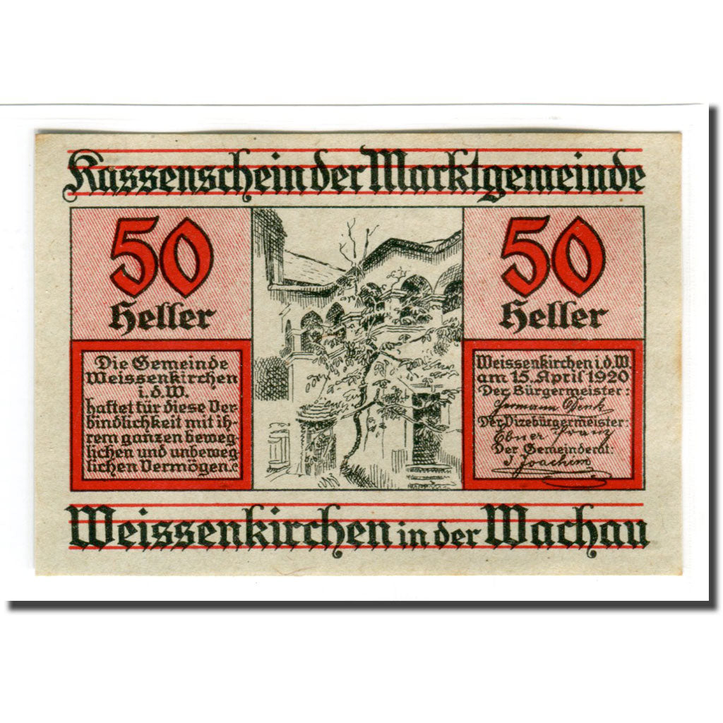 Banknote, Austria, Weissenkirchen in der Wachau N.Ö. Marktgemeinde, 50 Heller