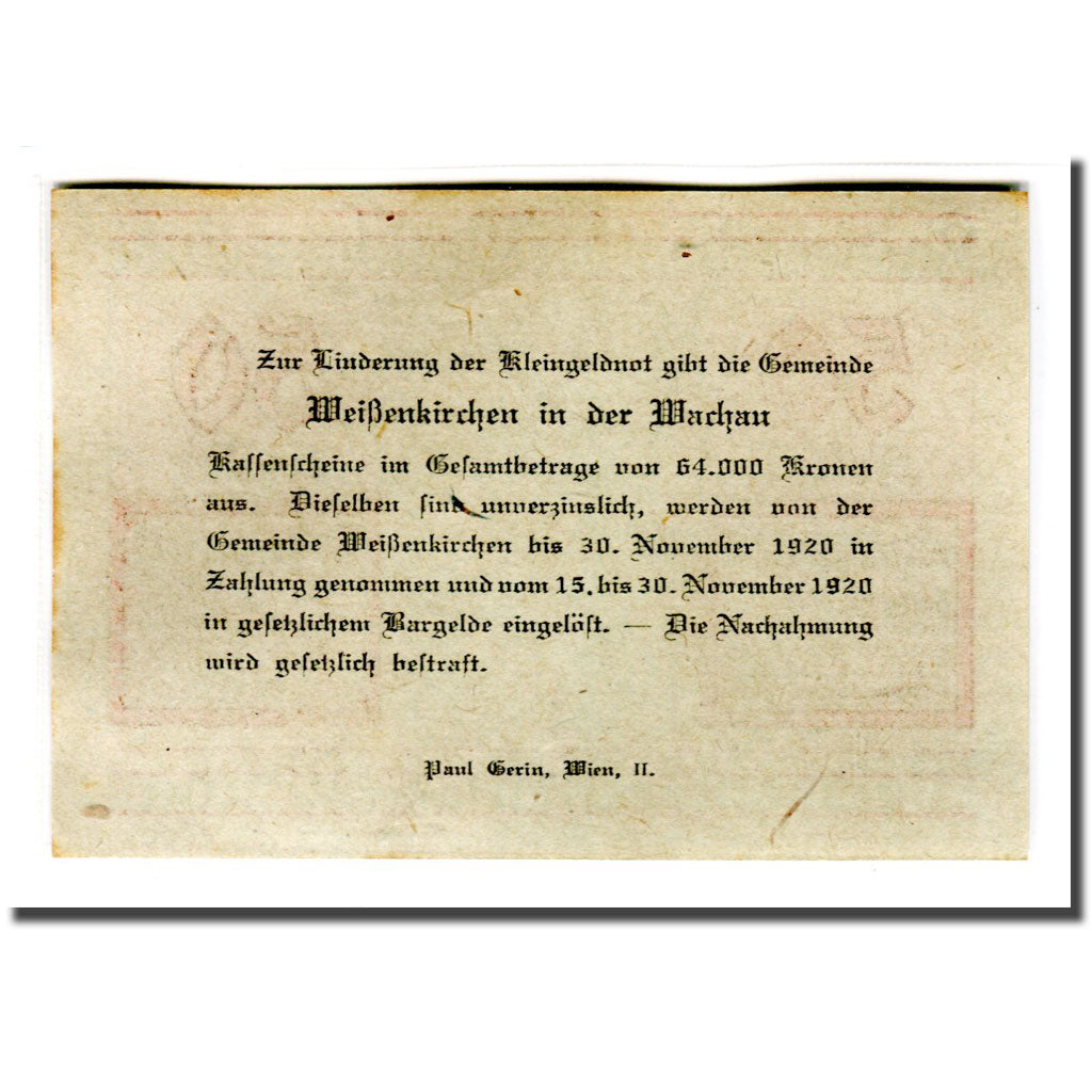 Banknote, Austria, Weissenkirchen in der Wachau N.Ö. Marktgemeinde, 50 Heller