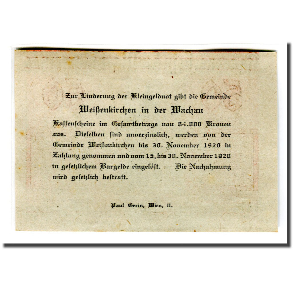 Billete, Austria, Weissenkirchen in der Wachau N.Ö. Marktgemeinde, 50 Heller