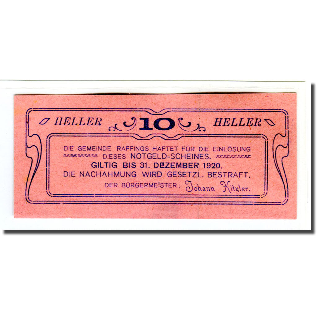 Billete, Austria, Raffings N.Ö. Gemeinde, 10 Heller, N.D, 1920, SC, Mehl:812