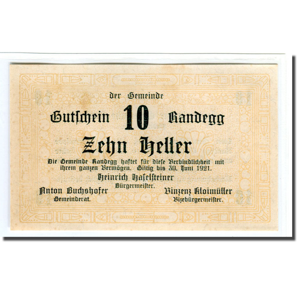 Biljet, Oostenrijk, Randegg N.Ö. Gemeinde, 10 Heller, texte 1, 1921, SPL