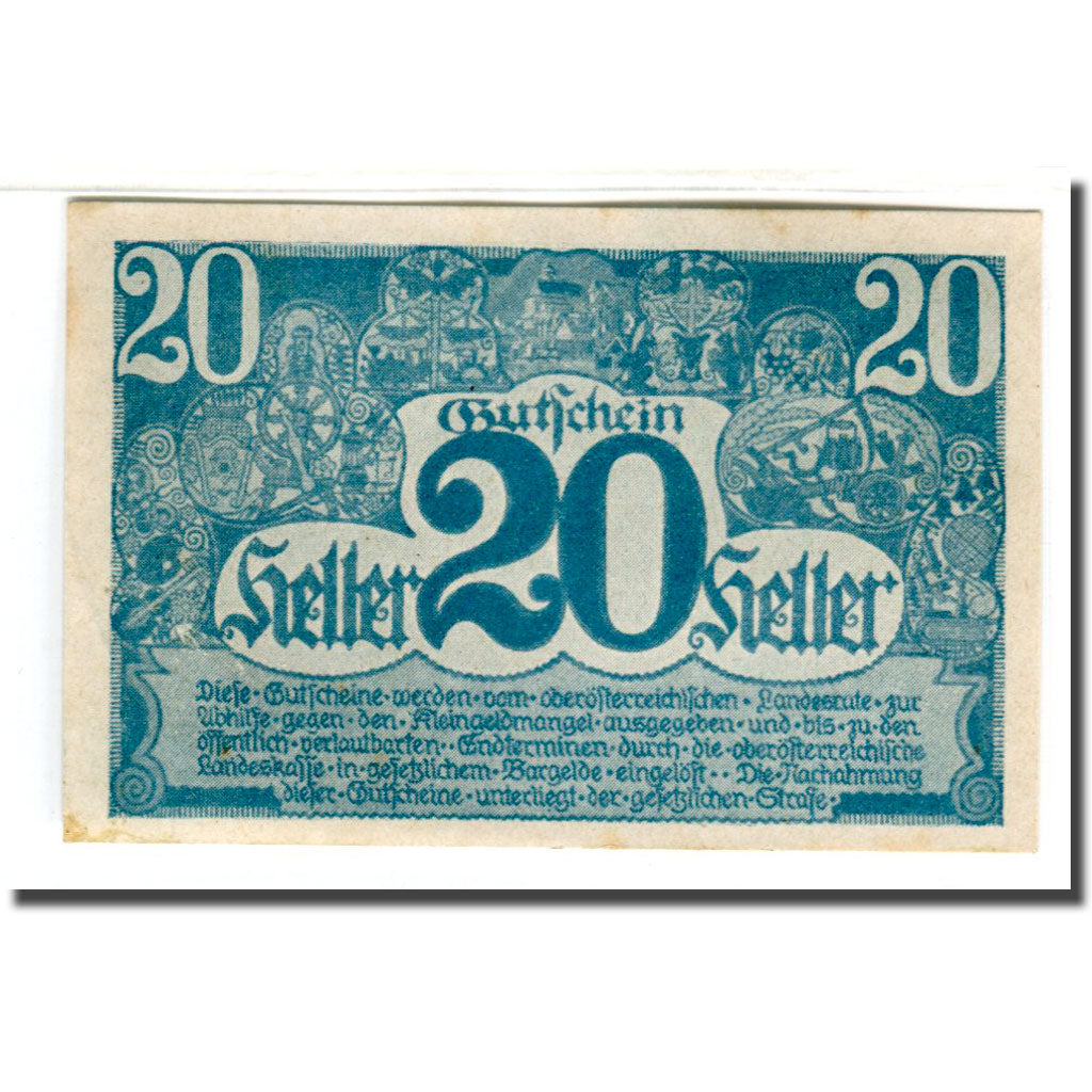 Banconote, Austria, Oberösterreich O.Ö. Land, 20 Heller, valeur faciale, 1920