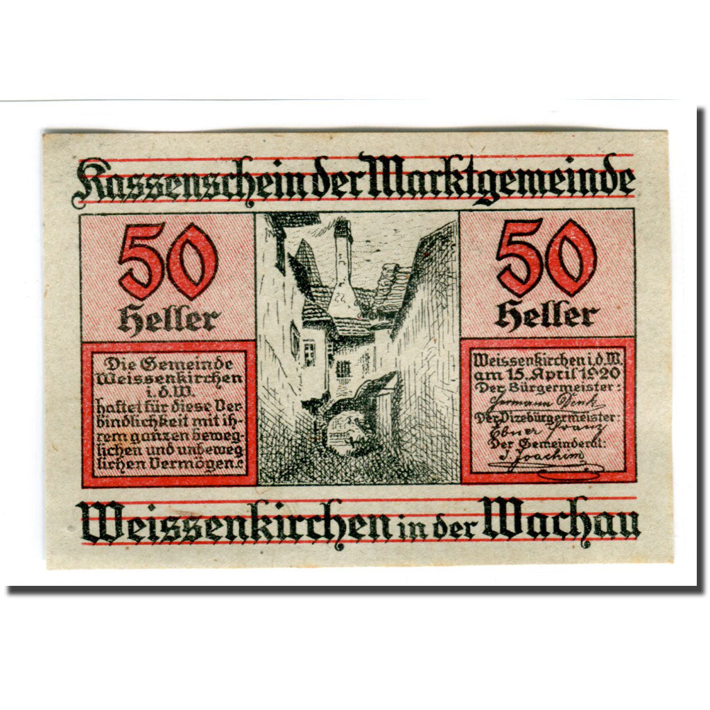 Banconote, Austria, Weissenkirchen in der Wachau N.Ö. Marktgemeinde, 50 Heller
