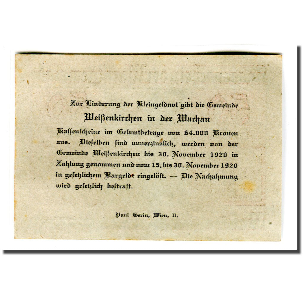 Banconote, Austria, Weissenkirchen in der Wachau N.Ö. Marktgemeinde, 50 Heller