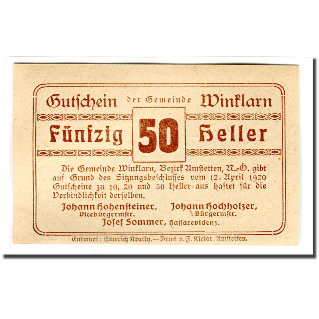 Banknot, Austria, Winklarn, 50 Heller, valeur faciale 2, 1920, 1920-04-12