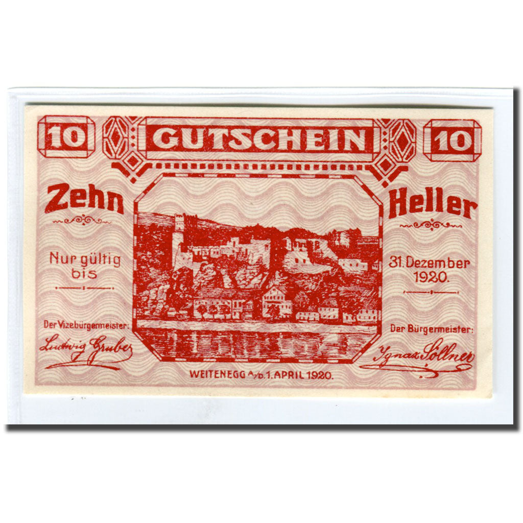 Banconote, Austria, Weitenegg A/D, 10 Heller, paysage, 1920, 1920-04-01, SPL