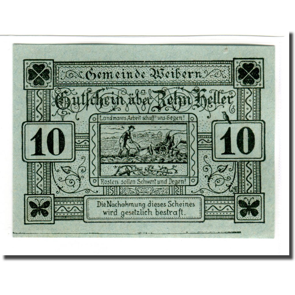 Billete, Austria, Weibern O.Ö. Gemeinde, 10 Heller, Texte, 1920, 1920-05-03