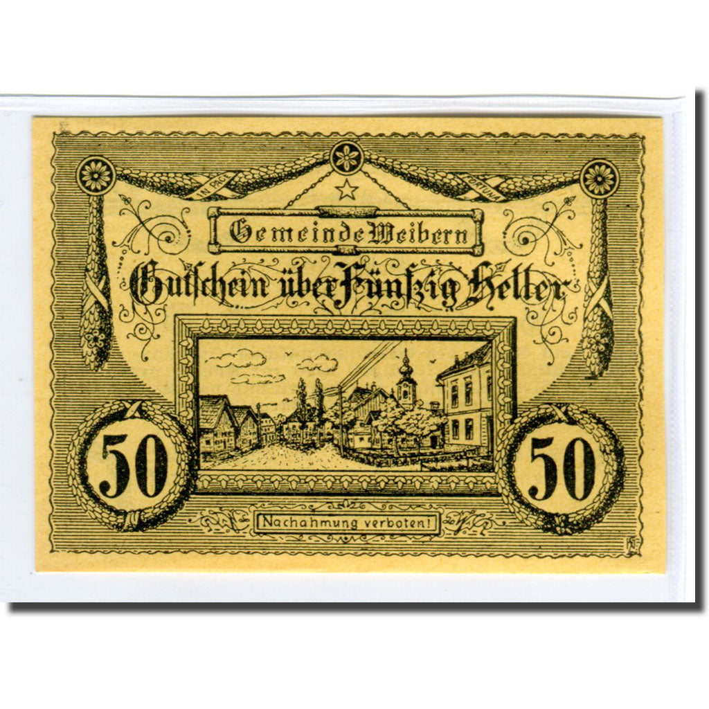 Billete, Austria, Weibern O.Ö. Gemeinde, 50 Heller, Texte 2, 1920, 1920-05-03