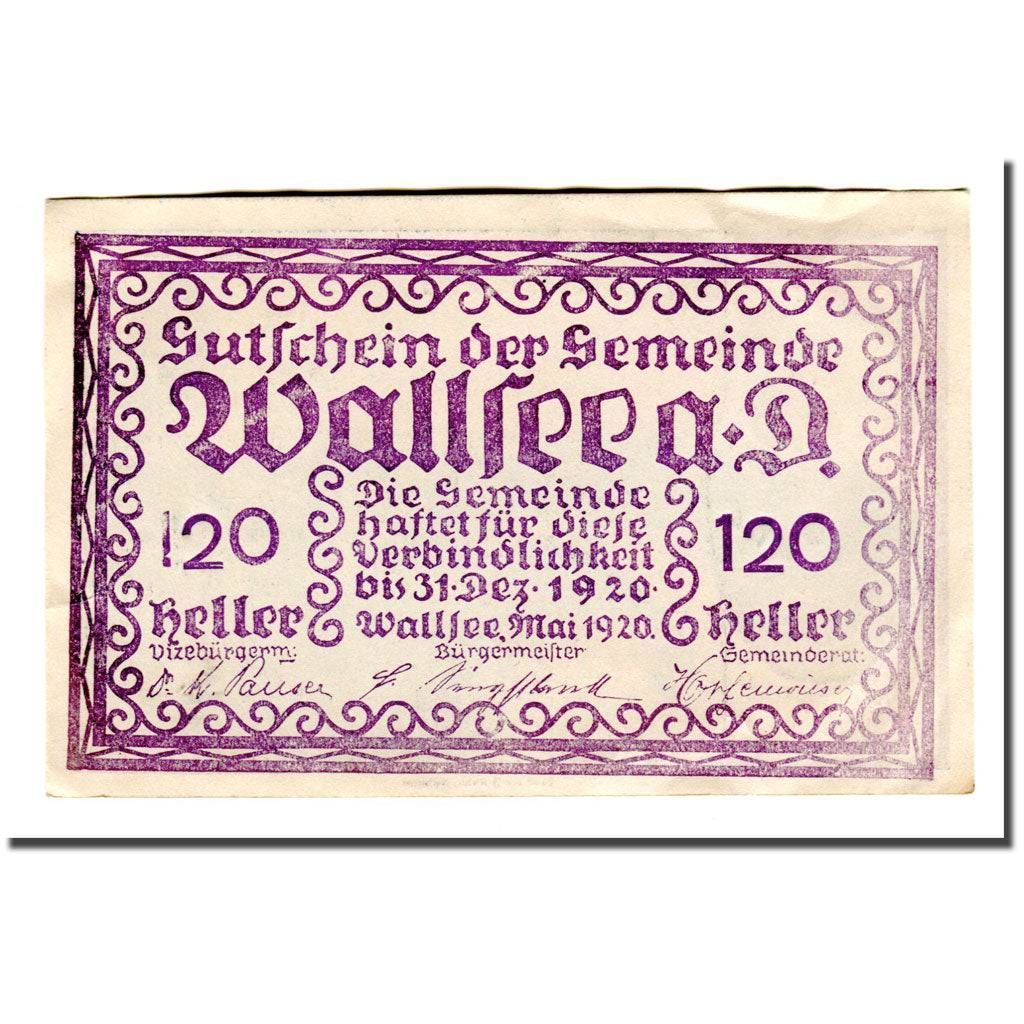 Geldschein, Österreich, Wallsee, 120 Heller, paysage, 1920, UNZ-, Mehl:1137II