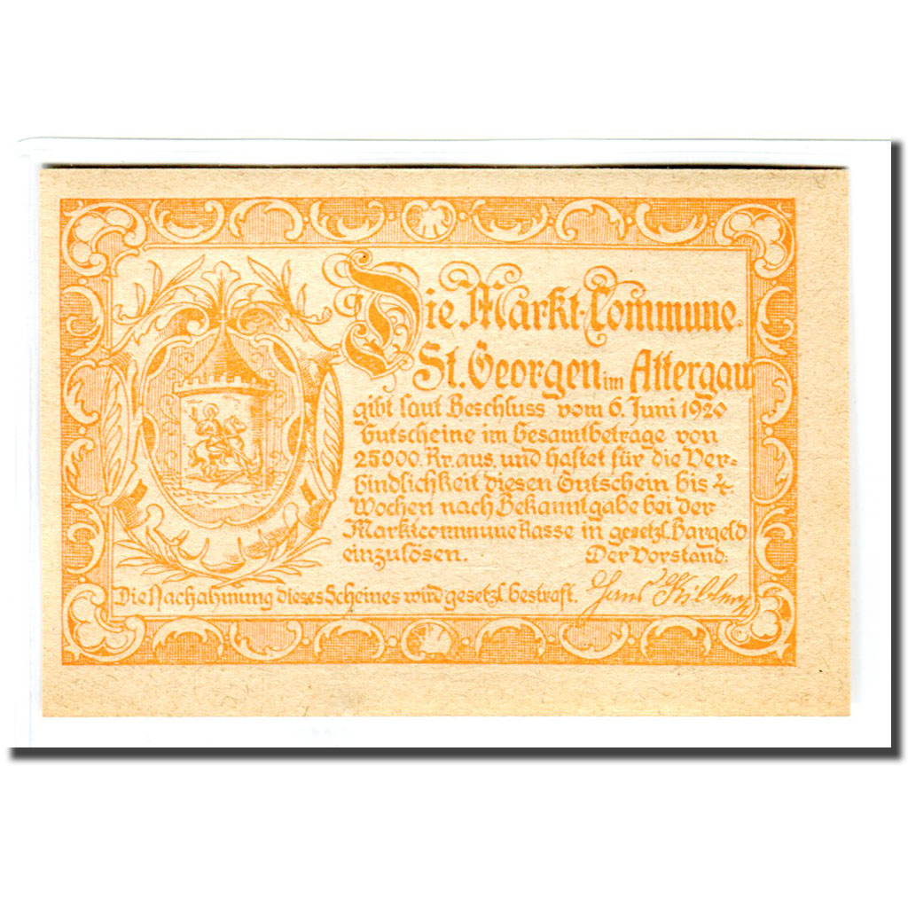 Banknote, Austria, St Georgen im Attergau, 10 Heller, Blason 1, 1920
