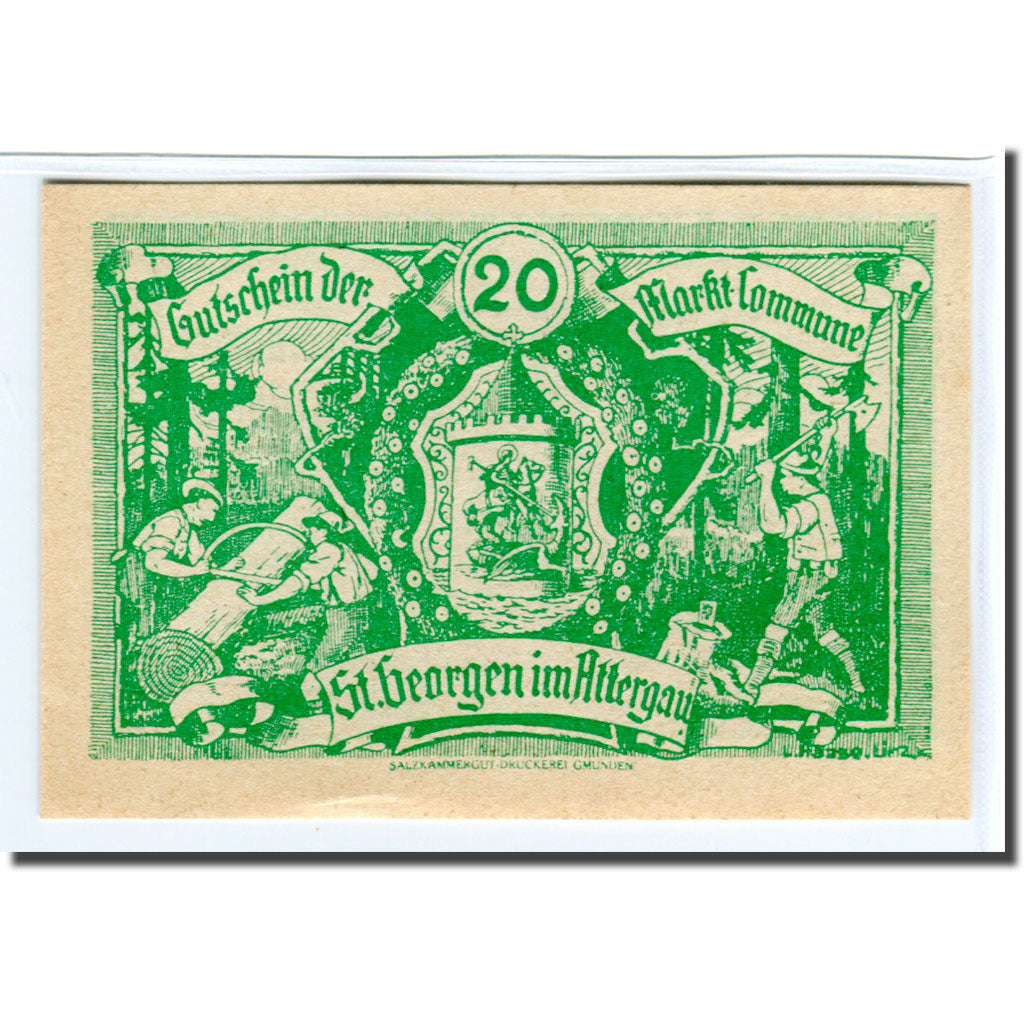 Billete, Austria, St Georgen im Attergau, 20 Heller, Blason 2, 1920, 1920-06-06