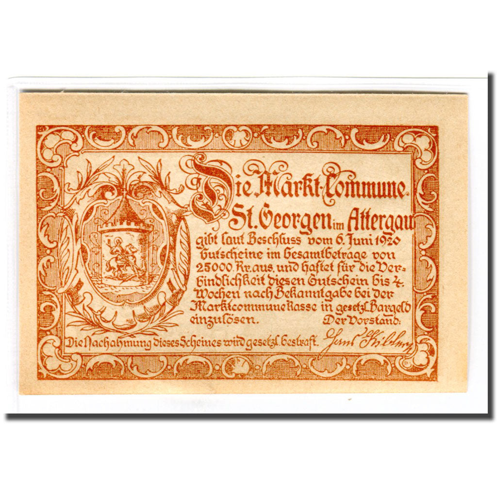 Billete, Austria, St Georgen im Attergau, 50 Heller, Blason 3, 1920, 1920-06-06