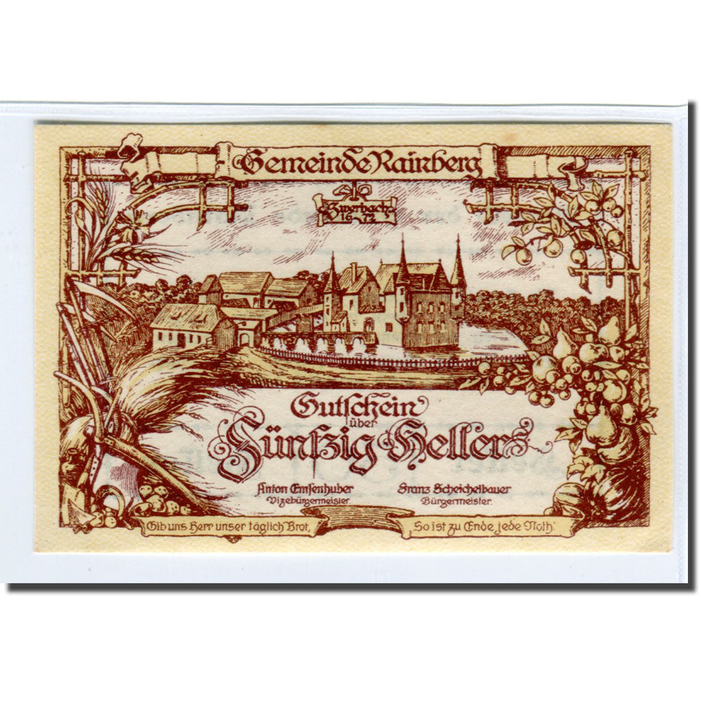 Billete, Austria, Rainberg N.Ö. Gemeinde, 50 Heller, Texte 2, 1920, SC