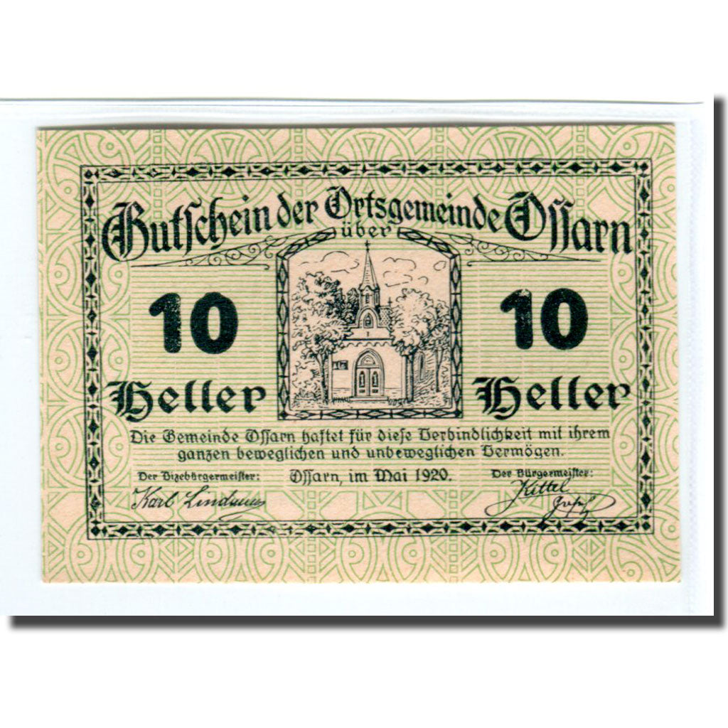 Billet, Autriche, Ossarn, 10 Heller, Texte, 1920, SPL, Mehl:712a2.1
