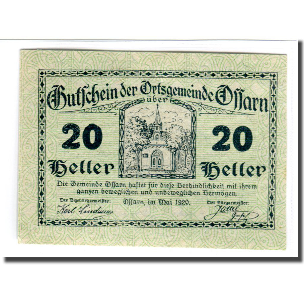 Billete, Austria, Ossarn, 20 Heller, texte 1, 1920, SC, Mehl:712a2.1