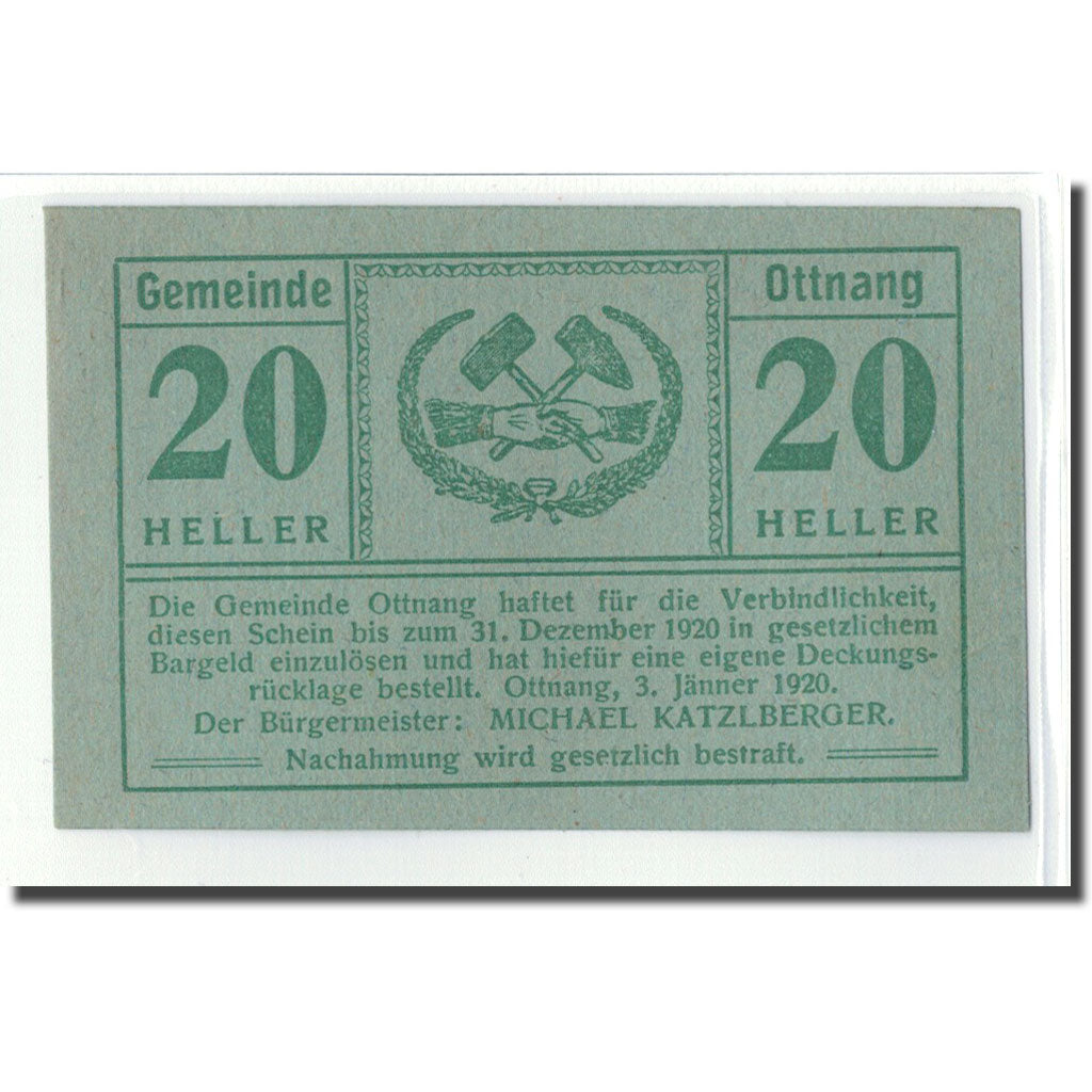 Billet, Autriche, Ottnang, 20 Heller, N.D, 1920, 1920-01-03, SPL, Mehl:718a