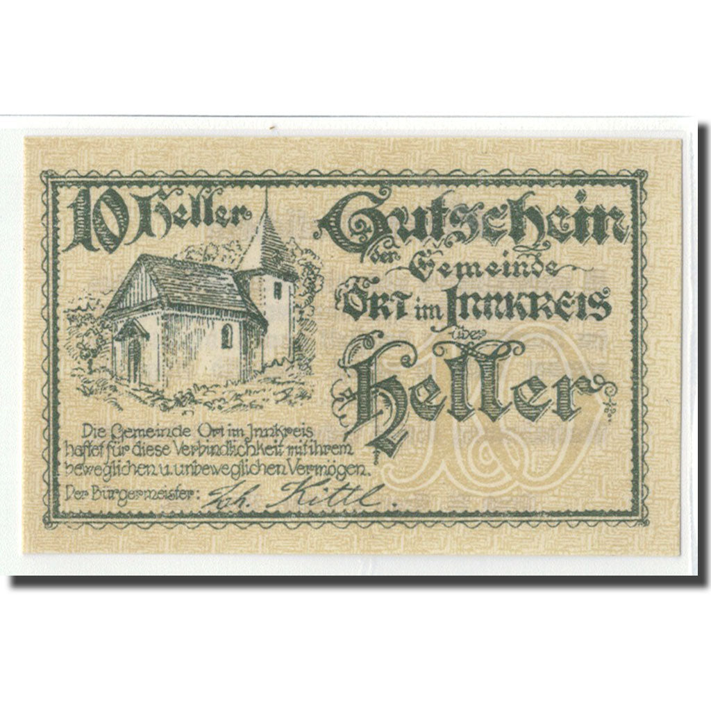 Banknot, Austria, Ort im Innkreis O.Ö. Gemeinde, 10 Heller, Texte, 1920