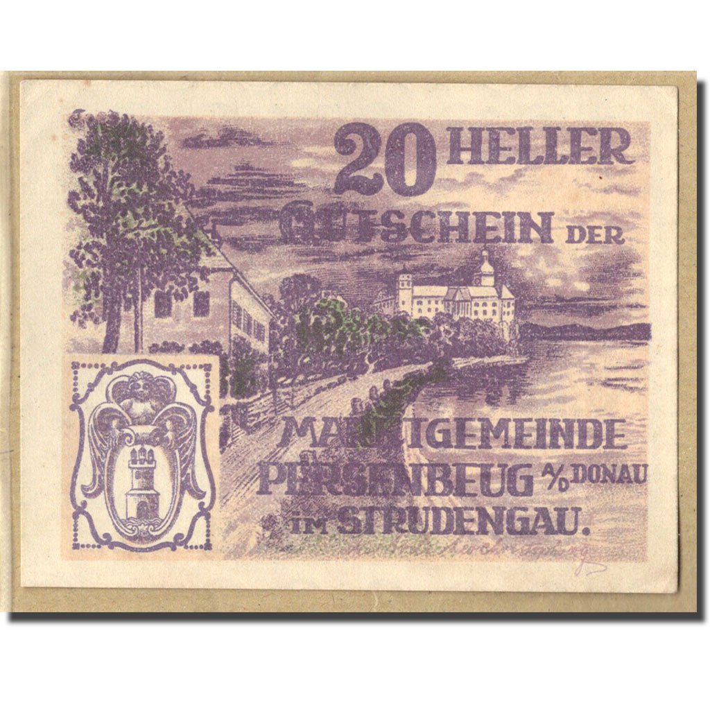 Banknot, Austria, Persenbeug an der donau, 20 Heller, paysage, 1920, Undated