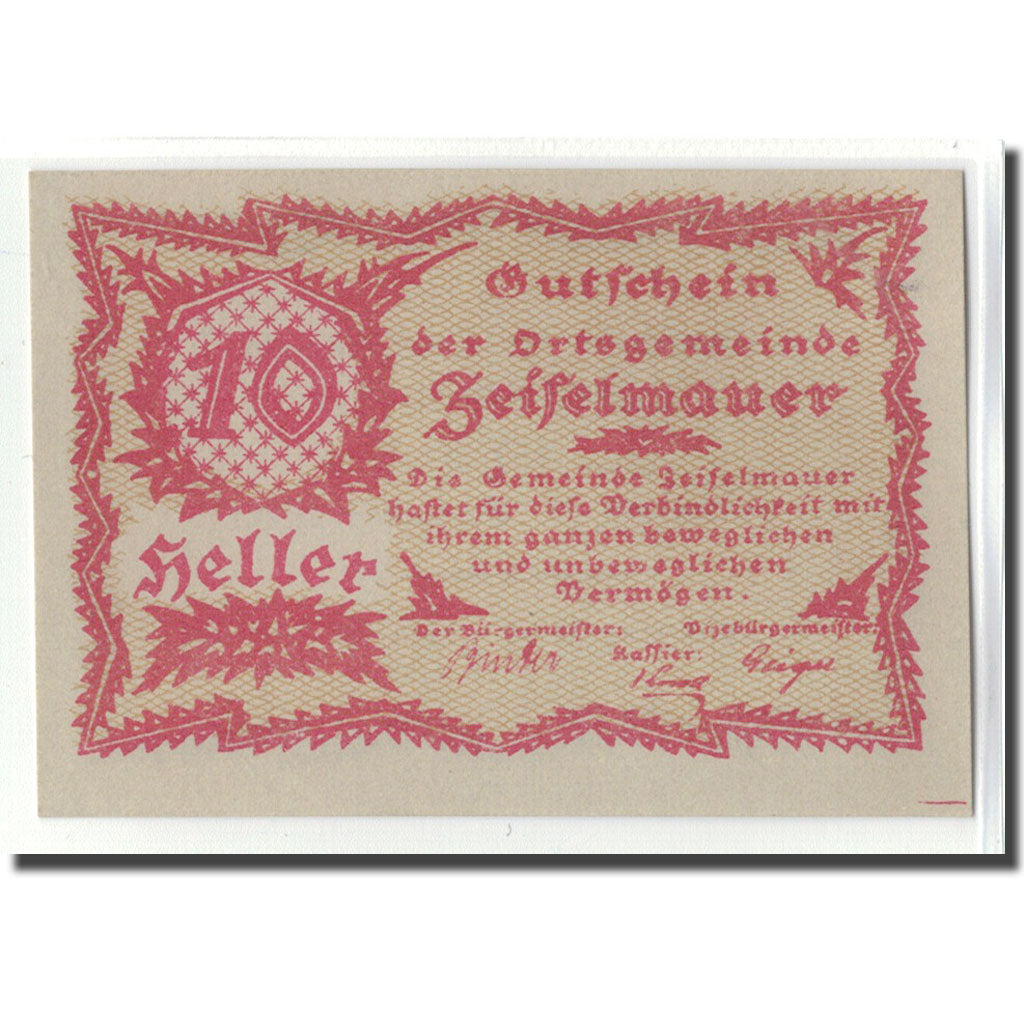 Billete, Austria, Zeiselmauer N.Ö. Ortsgemeinde, 10 Heller, valeur faciale