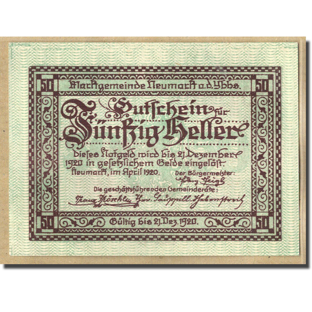 Billete, Austria, Neumarkt an der Ybbs N.Ö. Marktgemeinde, 50 Heller, village