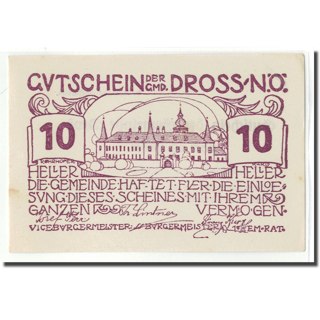 Billet, Autriche, Dross N.Ö. Gemeinde, 10 Heller, Texte 3, 1920, SPL