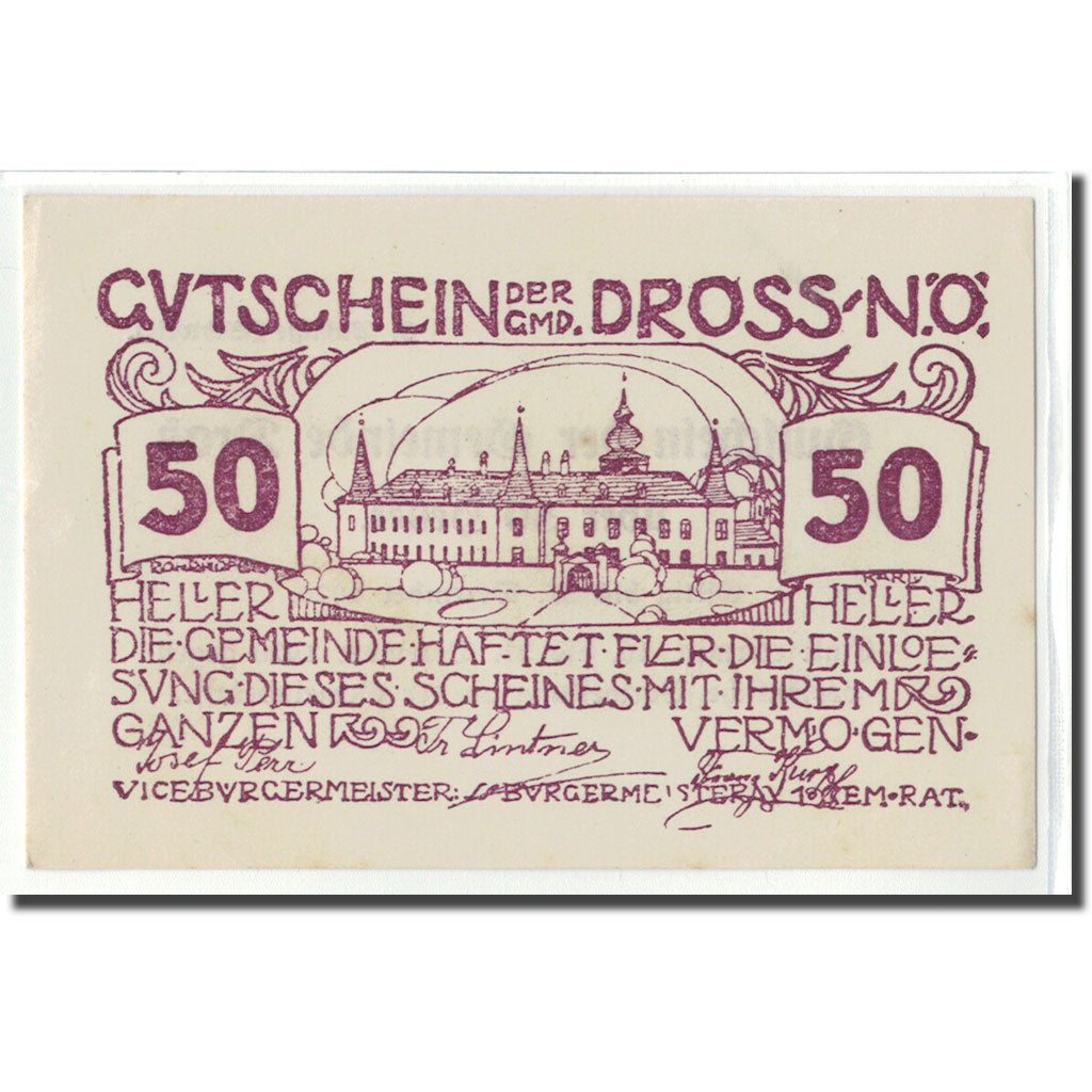 Billete, Austria, Dross N.Ö. Gemeinde, 50 Heller, Texte  5, 1920, SC