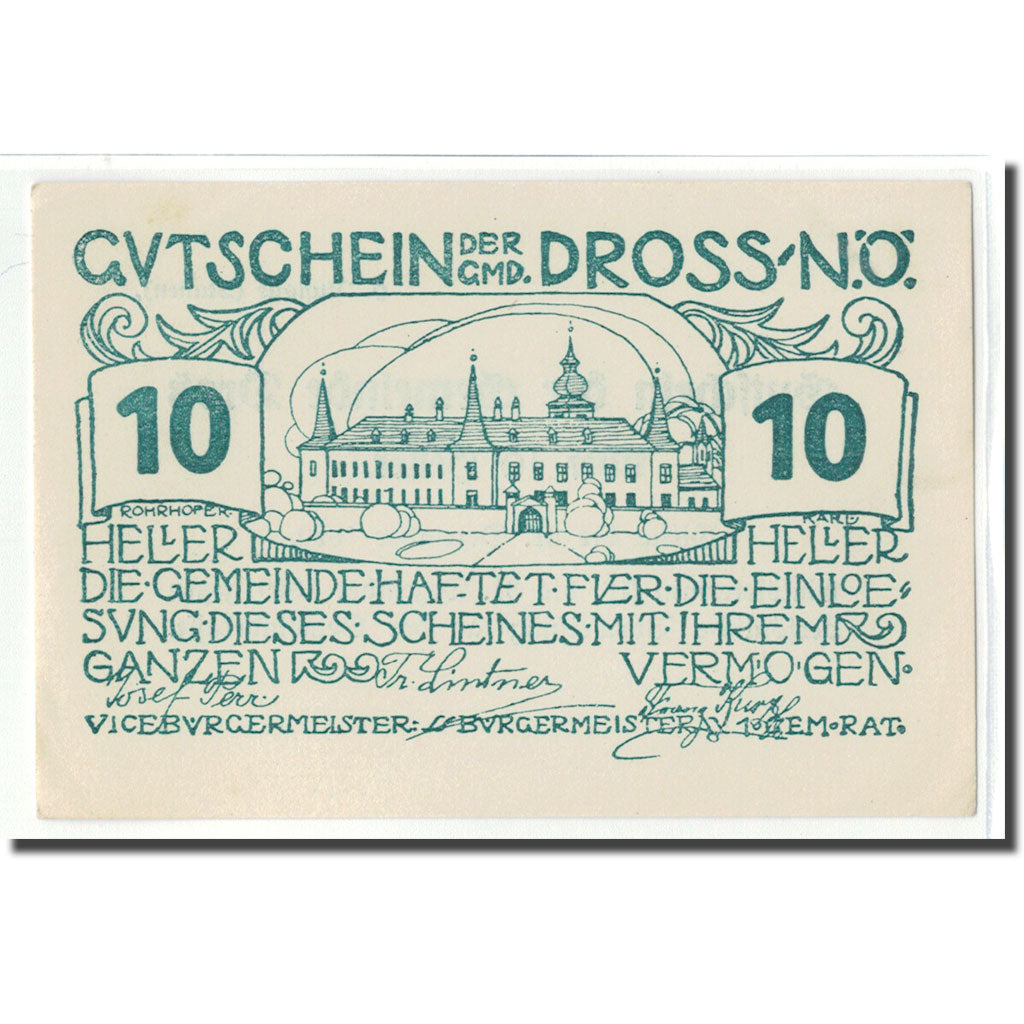 Banconote, Austria, Dross N.Ö. Gemeinde, 10 Heller, Texte 6, 1920, SPL