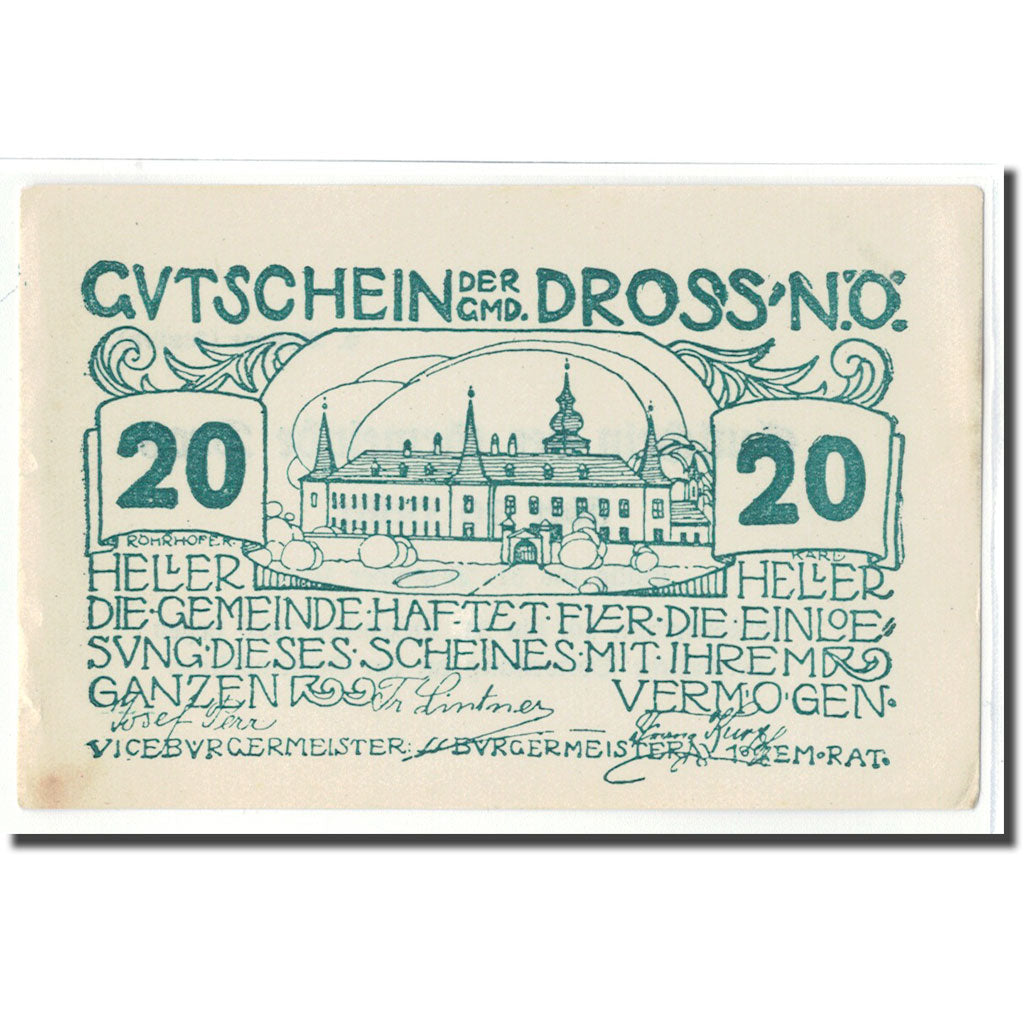 Banconote, Austria, Dross N.Ö. Gemeinde, 20 Heller, Texte 7, 1920, SPL