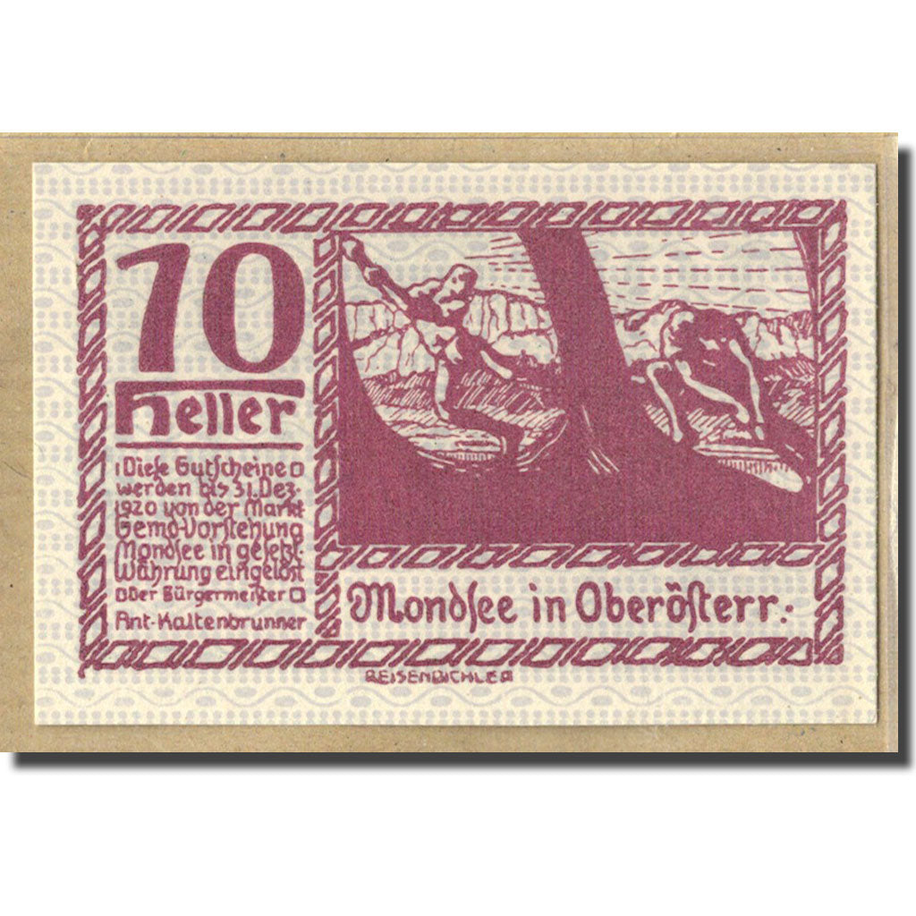 Banconote, Austria, Mondsee O.Ö. Marktgemeinde, 10 Heller, personnage, 1920