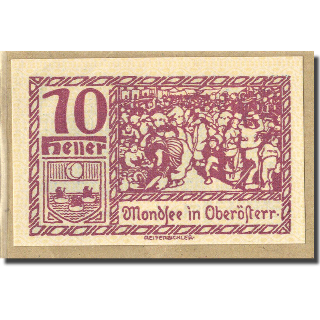 Banconote, Austria, Mondsee O.Ö. Marktgemeinde, 10 Heller, personnage 1, 1920