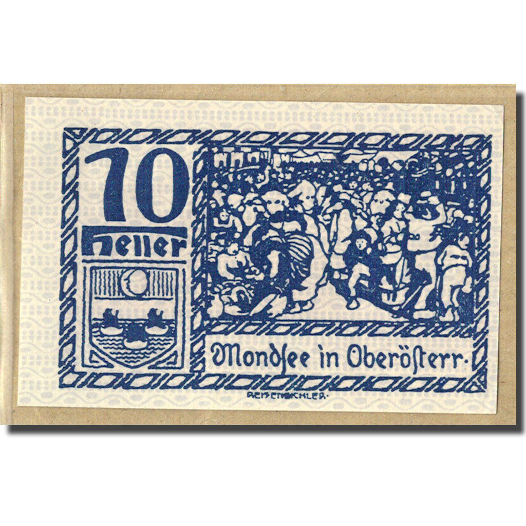Banconote, Austria, Mondsee O.Ö. Marktgemeinde, 10 Heller, personnage 2, 1920