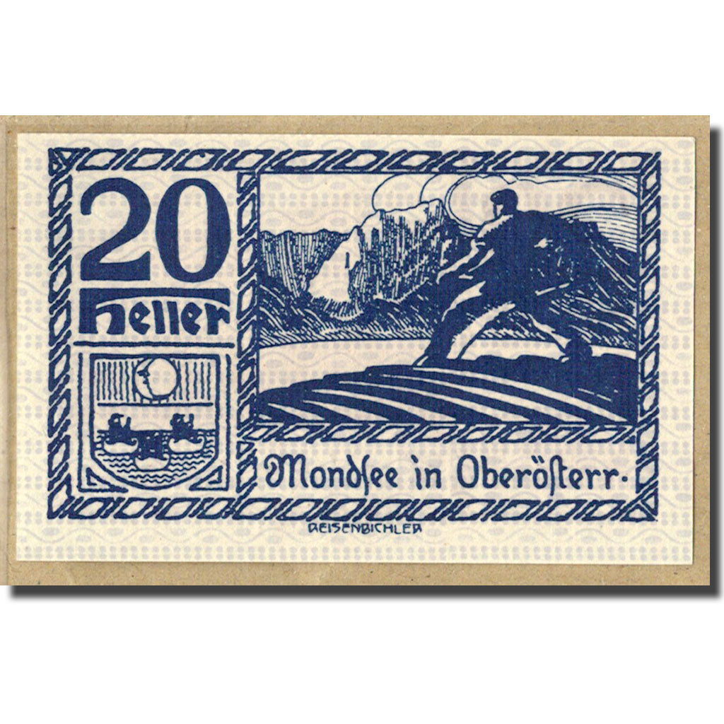 Billet, Autriche, Mondsee O.Ö. Marktgemeinde, 20 Heller, personnage 3, 1920