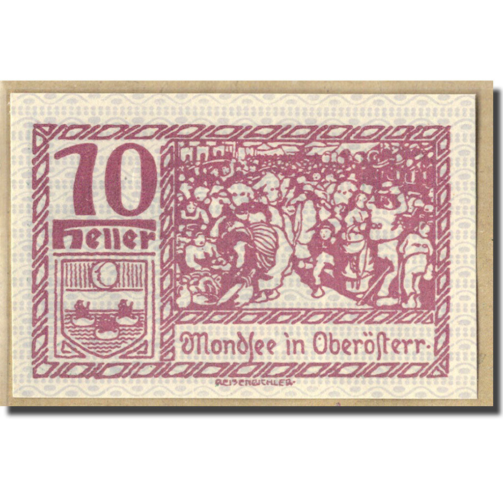 Billet, Autriche, Mondsee O.Ö. Marktgemeinde, 10 Heller, personnage 4, 1920