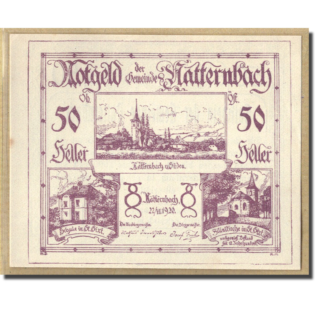Banconote, Austria, Natternbach O.Ö. Gemeinde, 50 Heller, batiment 2, 1920