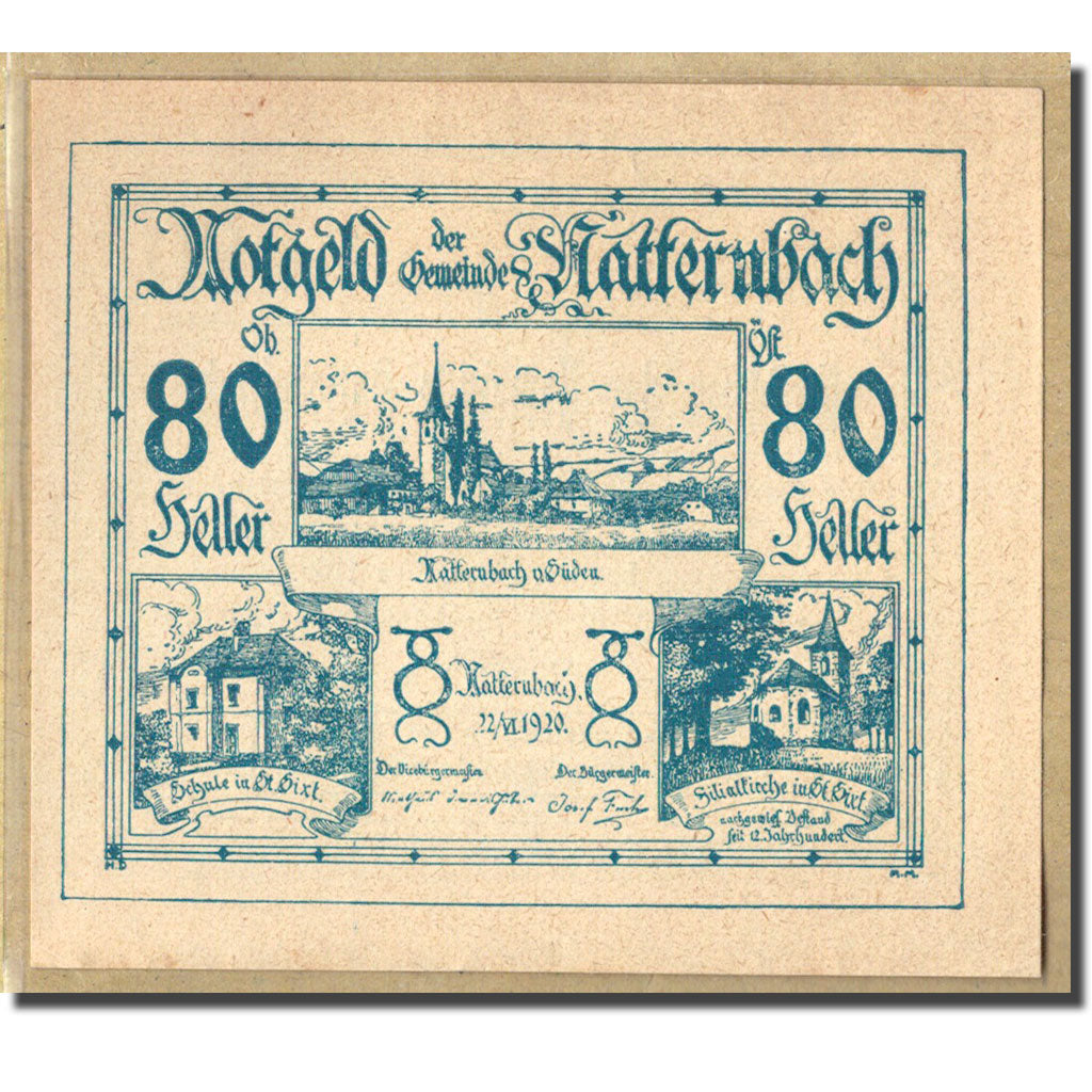 Biljet, Oostenrijk, Natternbach O.Ö. Gemeinde, 80 Heller, batiment 3, 1920