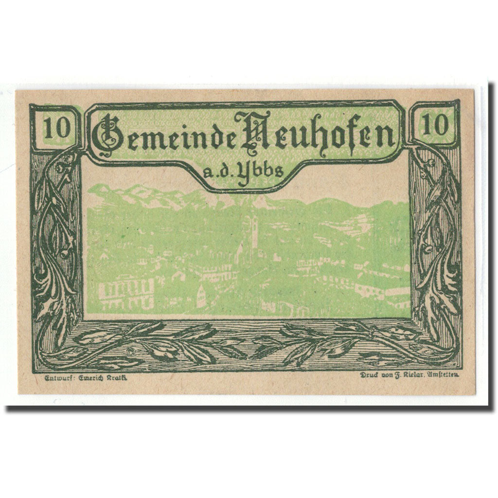 Banconote, Austria, Neuhofen a.d Ybbs, 10 Heller, Texte, 1920, 1920-04-15, SPL