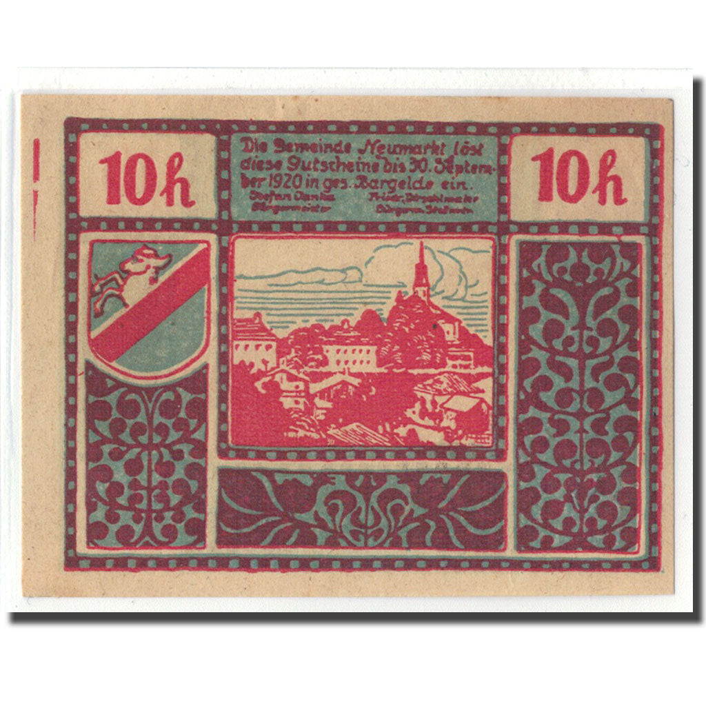 Billet, Autriche, Neumarkt Bei Salzburg Sbg. Gemeinde, 10 Heller, village, 1920