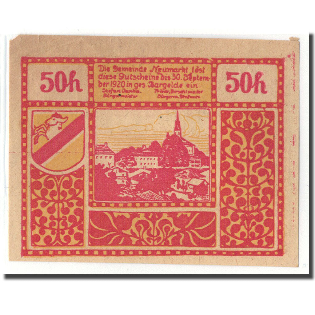 Banconote, Austria, Neumarkt Bei Salzburg Sbg. Gemeinde, 50 Heller, village 1