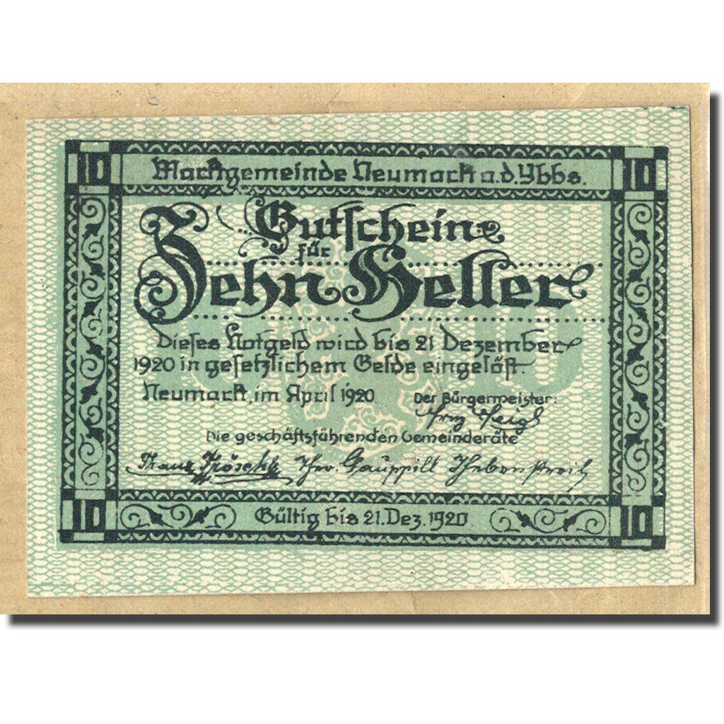 Banconote, Austria, Neumarkt an der Ybbs N.Ö. Marktgemeinde, 10 Heller