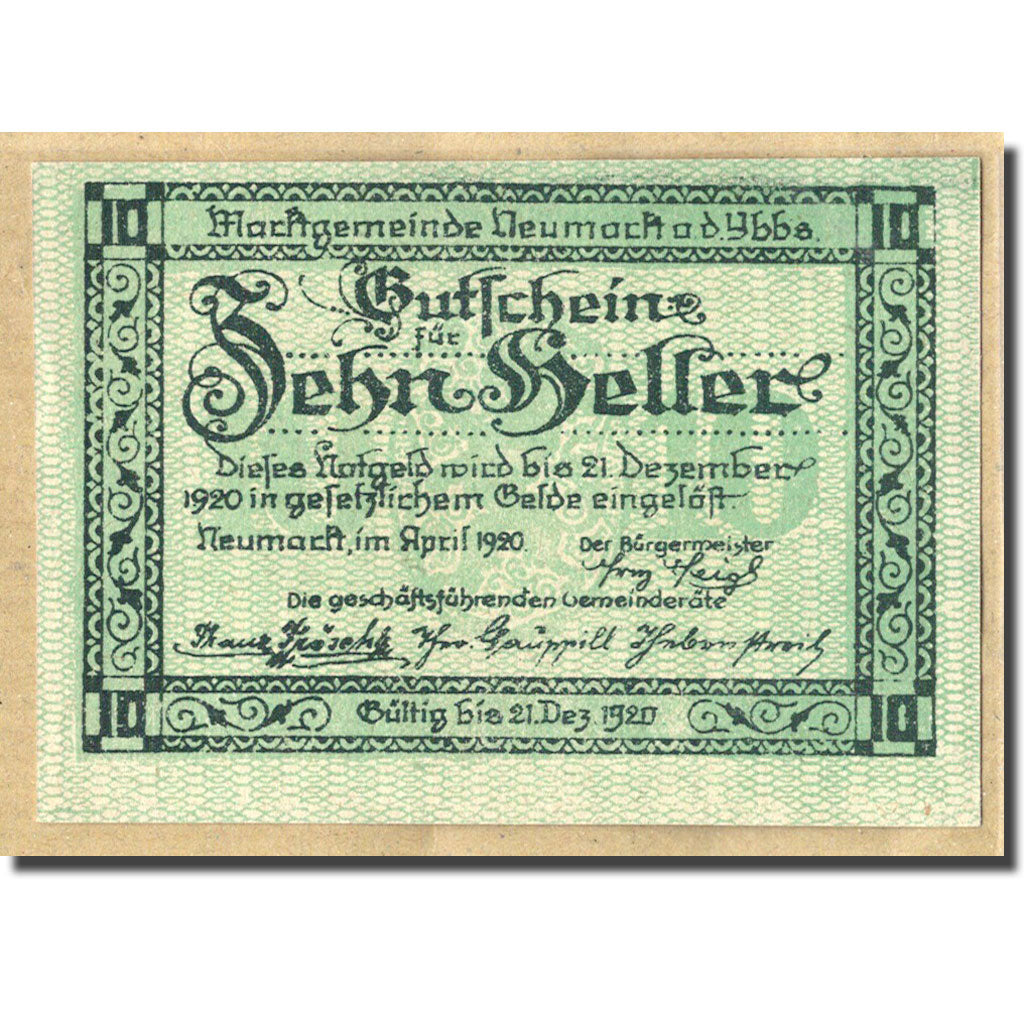 Billet, Autriche, Neumarkt an der Ybbs N.Ö. Marktgemeinde, 10 Heller, village