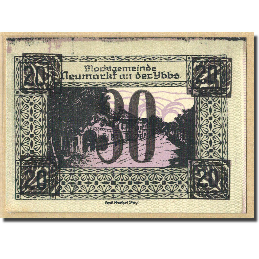 Billet, Autriche, Neumarkt an der Ybbs N.Ö. Marktgemeinde, 20 Heller, Village