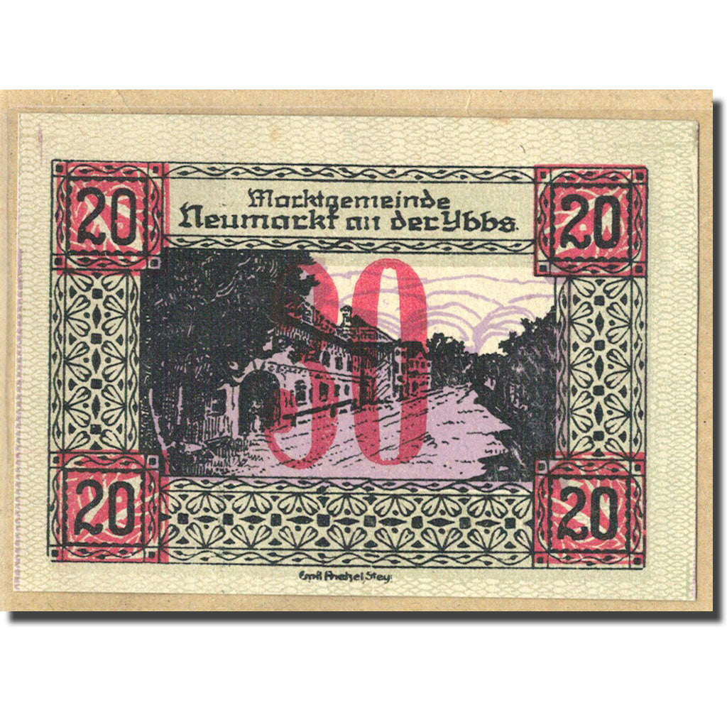 Billet, Autriche, Neumarkt an der Ybbs N.Ö. Marktgemeinde, 20 Heller, Village