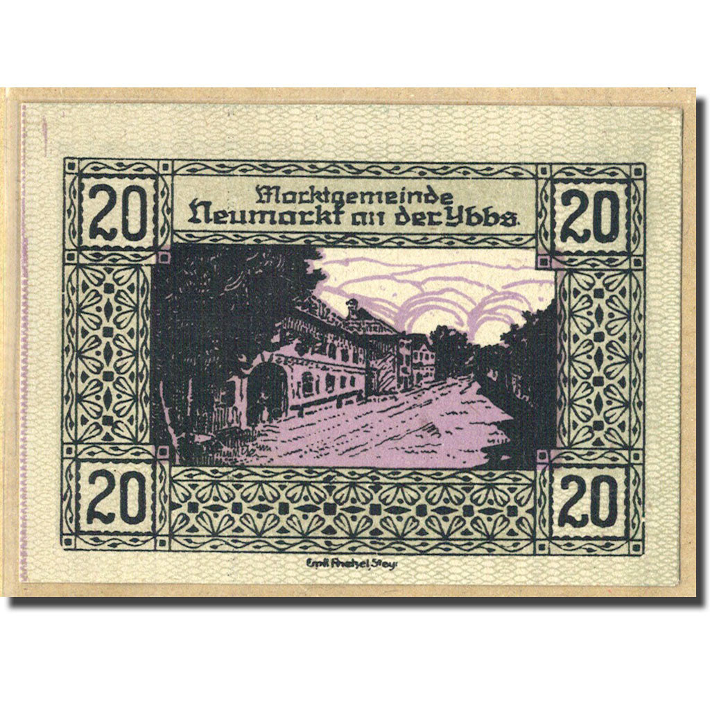Billet, Autriche, Neumarkt an der Ybbs N.Ö. Marktgemeinde, 20 Heller, Village