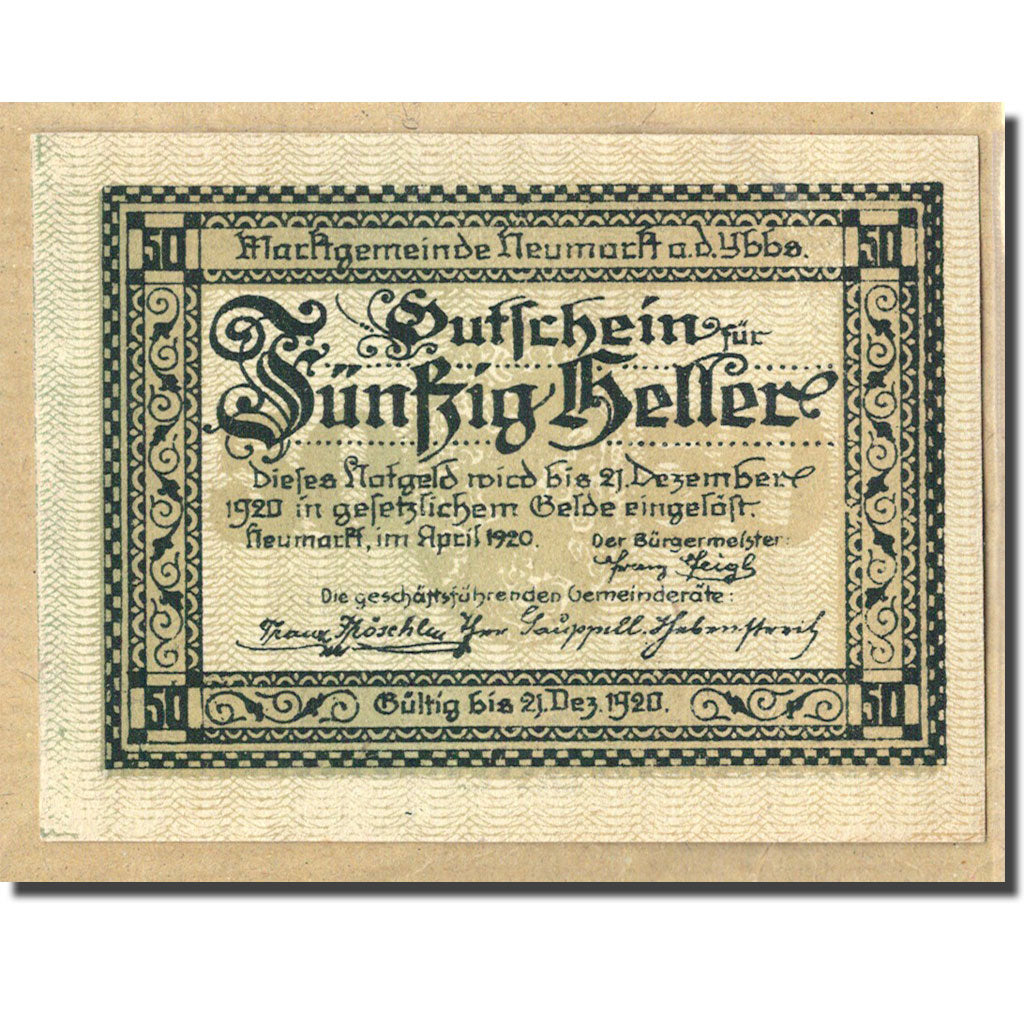 Billet, Autriche, Neumarkt an der Ybbs N.Ö. Marktgemeinde, 50 Heller, Village