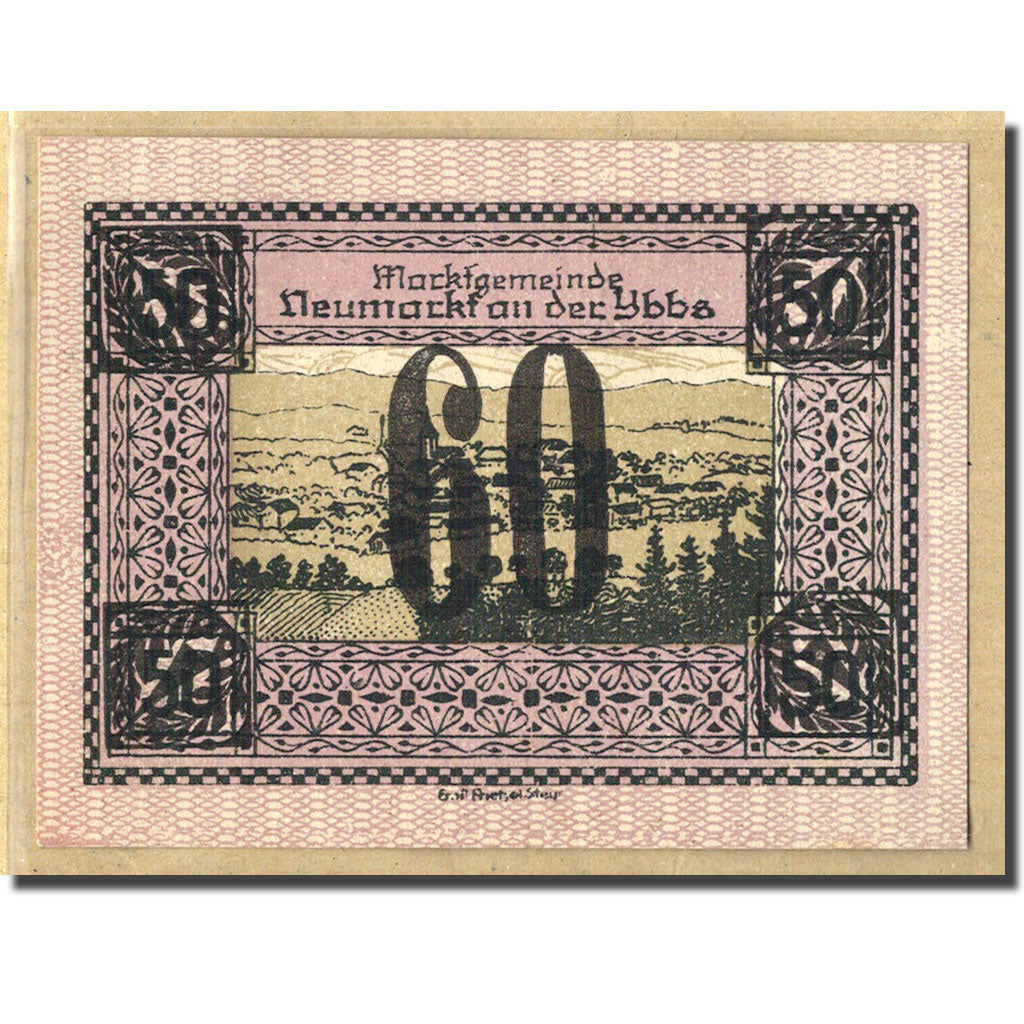 Billet, Autriche, Neumarkt an der Ybbs N.Ö. Marktgemeinde, 50 Heller, Village