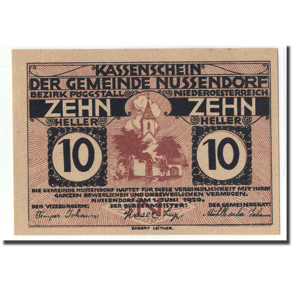 Billet, Autriche, Nussendorf, 10 Heller, valeur faciale, 1920, 1920-06-01, SPL