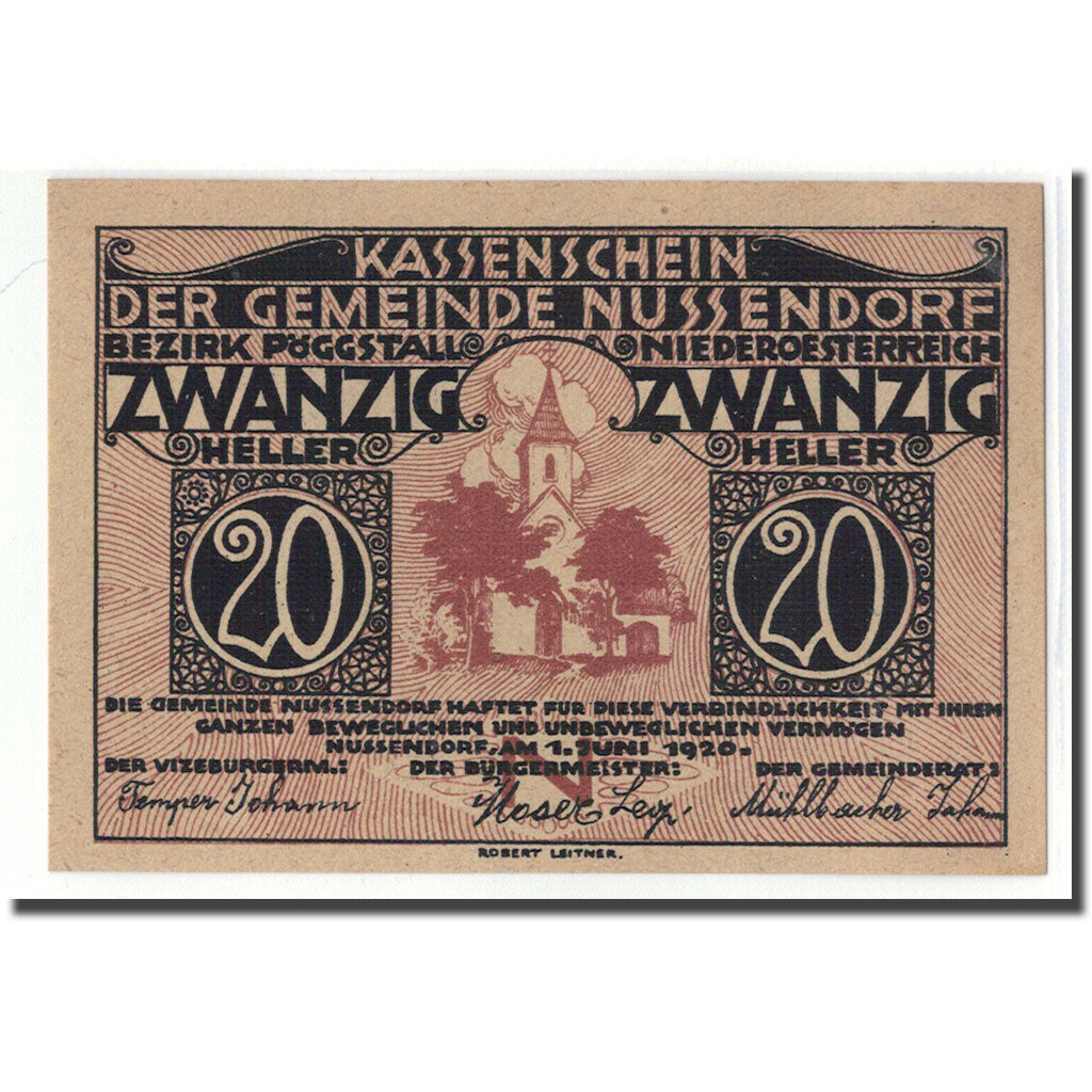 Billet, Autriche, Nussendorf, 20 Heller, valeur faciale 1, 1920, 1920-06-01