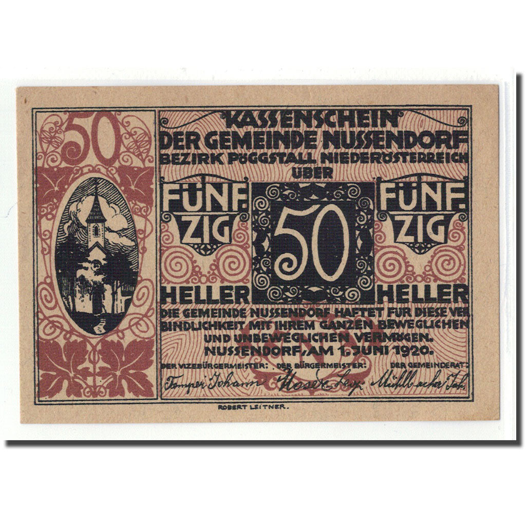 Billet, Autriche, Nussendorf, 50 Heller, valeur faciale 2, 1920, 1920-06-01
