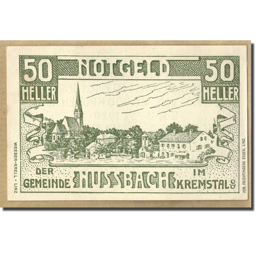 Banknote, Austria, Nussbach im Kremstal O.Ö. Gemeinde, 50 Heller, Texte 2